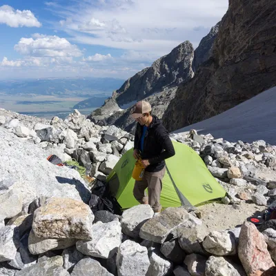 Camping at the lower saddle of the Grand Teton